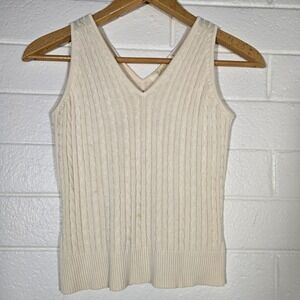 Vtg Silk Blend Cable Knit Sweater Vest Top Large‎ Petite Old Money Yacht Luxury